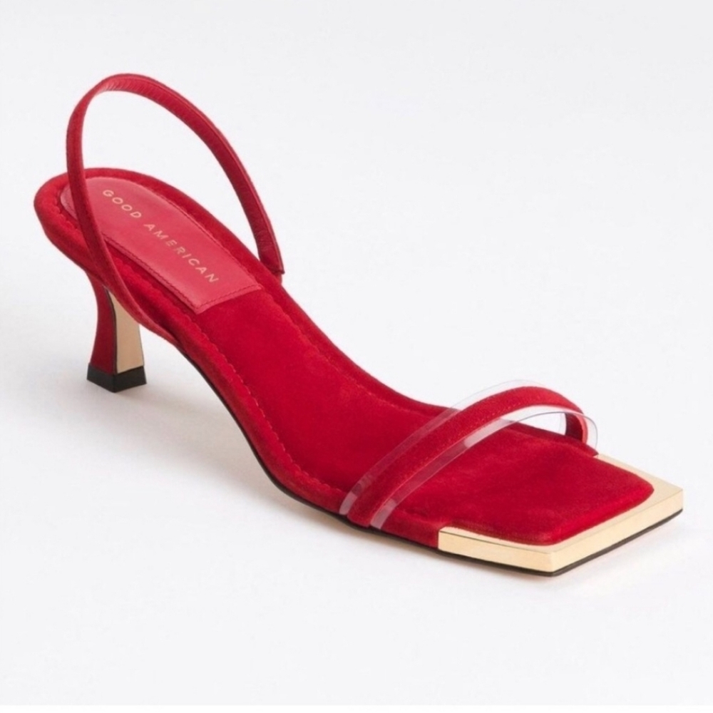 NWT Good American Red and Gold Sandals